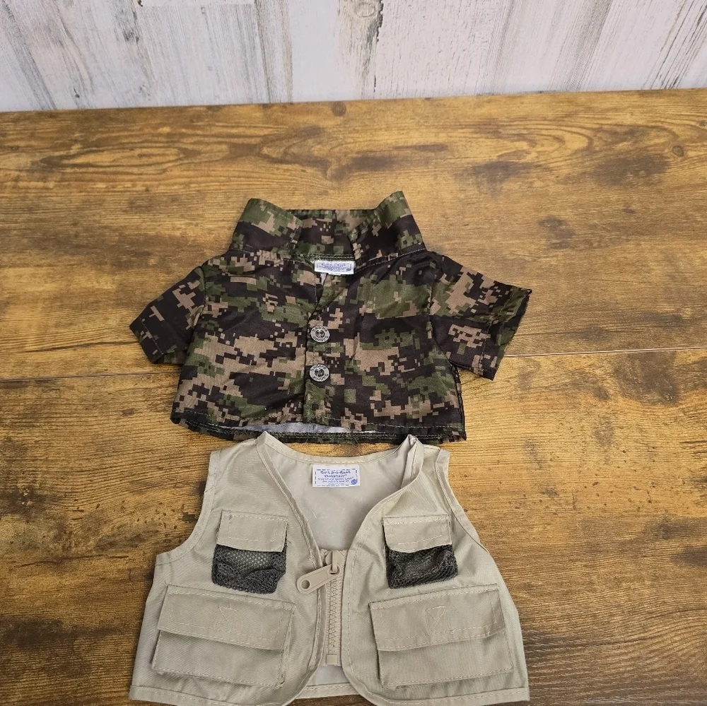 Build A Bear Workshop Camo Shirt and Khaki Vest Set